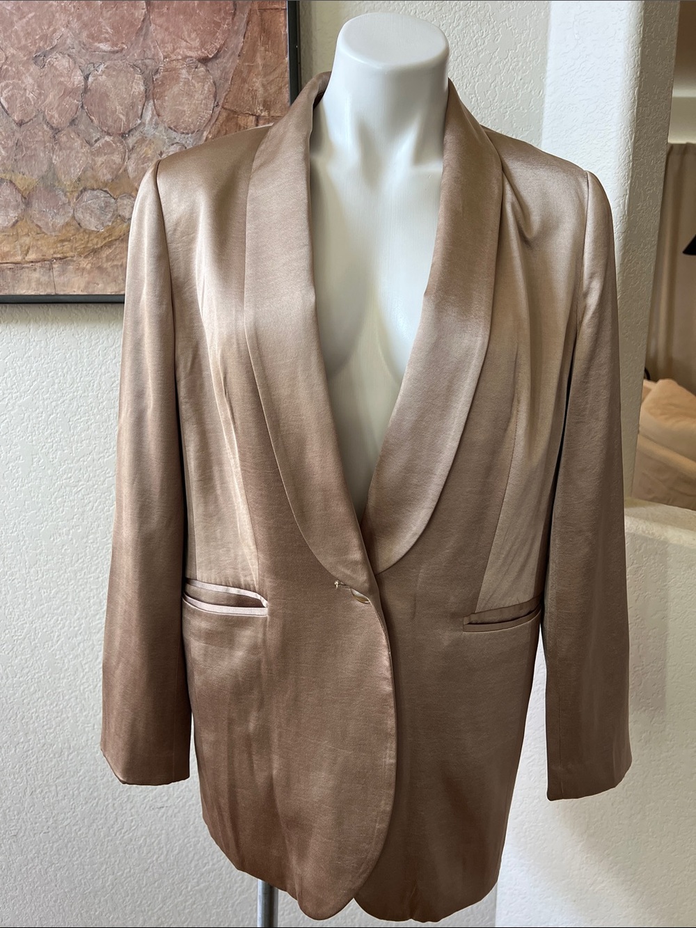 Madewell Satin Shawl-Collar Blazer in Taupe-Beige